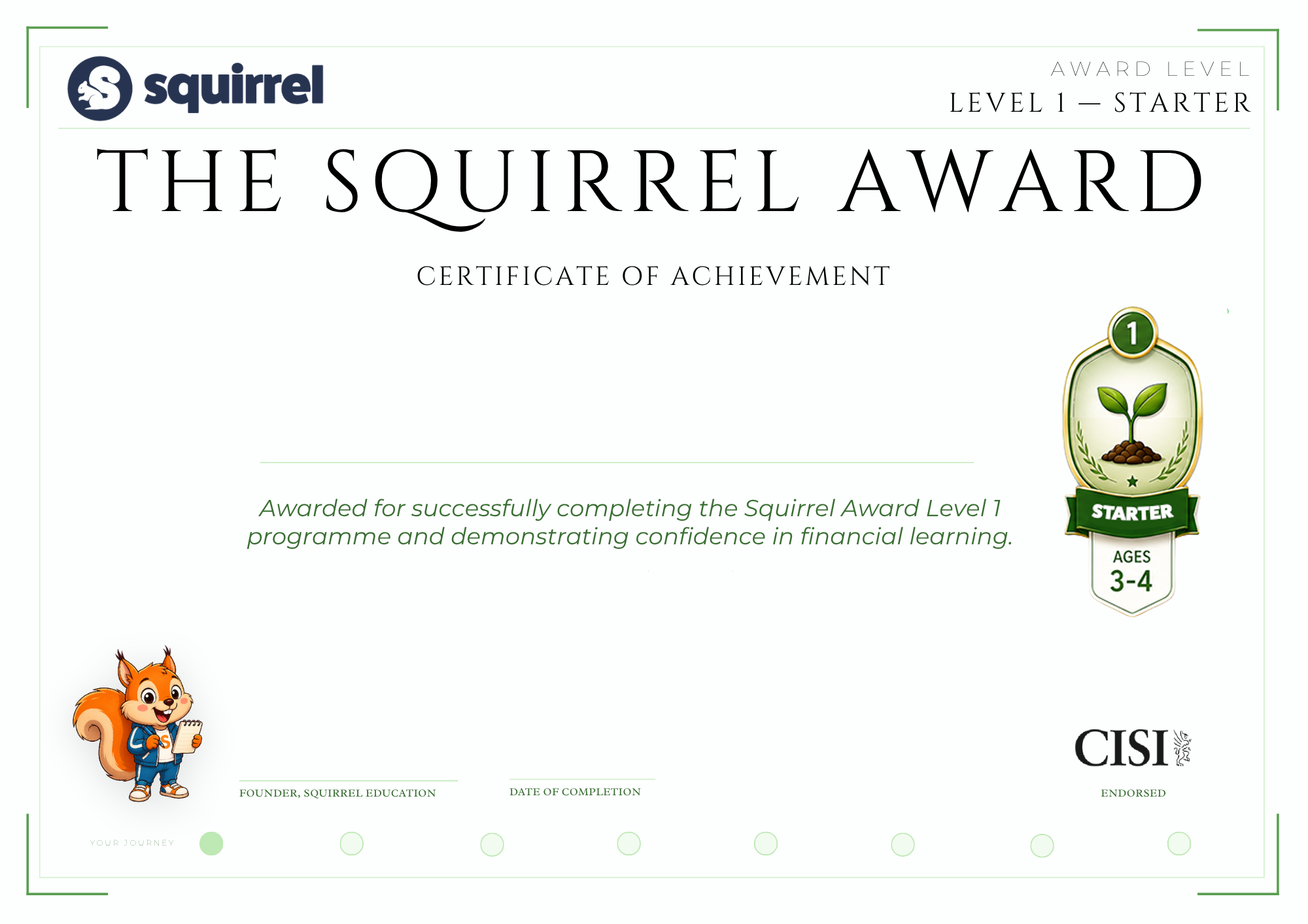 Squirrel Award Certificate Sample